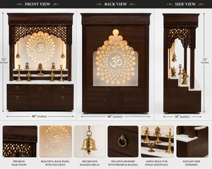 Marble Look Om Design Teak Wood <b>Mandir</b> for Home Modern Design Customized Size Pooja Room Cabinet Dark Polish Temple with 3 Steps - Product Image 6