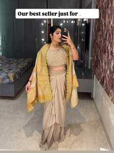 Exclusivo Saree de Seda Crepe con Diseño de Diseñador y Blusa Elegante, Bordado Moderno y a la Moda, Estilo Indio, para Fiestas, para Mujer - Product Image 2