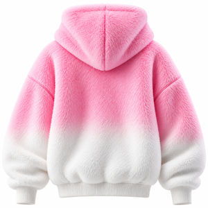 Plush Fleece Gradient <b>Sherpa</b> <b>Hoodie</b> Unisex Oversized Winter Pullover Pocket Design Embroidered Front Logo 100% Polyester 300g - Product Image 2