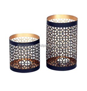Juego de portavelas votivo de Color negro y dorado de Metal de dos soportes votivos de forma redonda para decoración del banquete de boda de decoración del hogar - Product Image 1