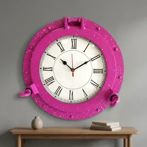 Horloge de hublot rose patinée, horloge murale vintage nautique, horloge décorative marine, horloge ronde maritime, décoration intérieure pour salon - Product Image 5