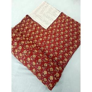 Handmade Indian Vintage Reversible Cotton Kantha <b>Quilt</b> <b>Bedspread</b> Twin Size with Floral Embroidered Hand Block Design for Hotels - Product Image 2