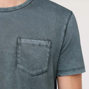 T-shirts pour hommes à manches courtes et col rond, couleur unie, respirants, formels, 100% coton, avec logo frontal, coupe oversize, durables, effet délavé - Product Image 5