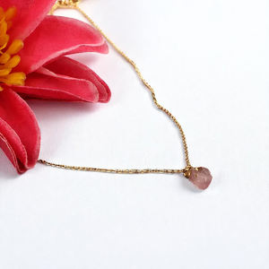 Collier en pierre précieuse de quartz rose naturel, pendentif de 8 à 10 mm |   Chaîne de 18 pouces avec pendentif pierre de naissance pour femme - Product Image 3