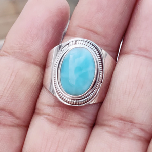 Larimar <b>Ring</b> 925 Sterling Silver Oval Cut Gemstone <b>Statement</b> Wedding Engagement Anniversary Gift <b>Ring</b> Jewelry Bezel Seting - Product Image 5