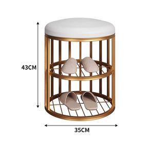 Round Shoe Rack Stool With <b>Cushion</b> Seat Dual Tier <b>Storage</b> Organizer Space Saving Design Strong Frame Stylish Entryway Unit - Product Image 3
