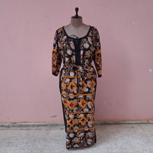 Robe longue bohème à imprimé floral, écologique, faite à la main, broderie, manches longues, coupe classique, col en U, décontractée pour femmes, toutes saisons, tissée - Product Image 1
