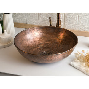 Lavabo Redondo de Cobre Martillado con Acabado Oro Rosa, Lavabo Metálico Tradicional para Uso Doméstico, Diseño Duradero - Product Image 6
