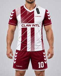 ชุดเสื้อฟุตบอลชาย CLAW INTL คอวี แขนสั้น ลายทาง ระบายอากาศได้ดี ผลิตจากโพลีเอสเตอร์ ทรงพอดีตัว - Product Image 1
