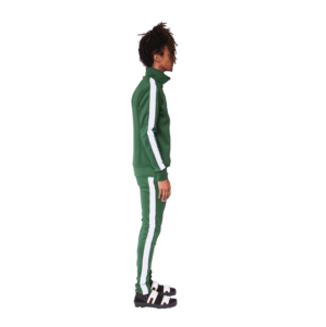 <b>Men's</b> Green Solid Eco-Friendly Quick Dry Tracksuit Full Sleeve <b>Turtleneck</b> Zipper Sporty Jogging Pants <b>White</b> Side Stripes 100% - Product Image 1