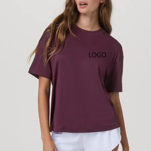 T-shirt décontracté pour femme à col rond, coupe ample, en tissu doux et respirant, design tendance à prix abordable et direct usine - Product Image 1