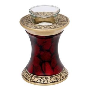 Urna Funeraria de Latón Rojo Fuego para Cenizas de Seres Queridos, Recipiente para Cenizas, Jarra Hecha a Mano, Urna Clásica para Cenizas con Vela Tealight - Product Image 1