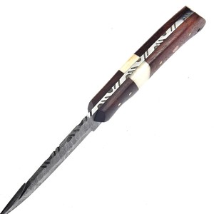 Nordic Forge Damascus Steel Gut Hook Skinner <b>Knife</b> Rosewood <b>Bone</b> <b>Handle</b> Full Tang Hunting & Camping <b>Knife</b> Scout Carry Sheath - Product Image 3