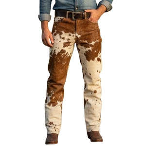 Pantalon western en cuir de vachette véritable, haute qualité, sur mesure, style rodeo, fait main, pour homme - Product Image 1