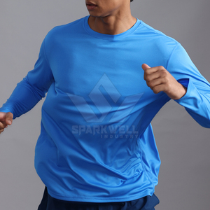T-shirt à manches longues pour homme, en tricot uni, col rond, séchage rapide, design sportif, logo sur le devant, coupe classique - Product Image 4
