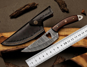 Couteau de chasse OEM Wirecut en acier Damas, lame fixe, manche en bois, couteau de camping et d'extérieur EDC avec étui en cuir - Product Image 3