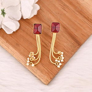 Stylish Garnet Hydro & Pearl Stone <b>Dangle</b> <b>Earrings</b> Handmade Brass Jewelry for Women - Product Image 4