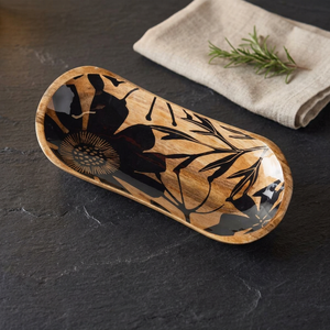 <b>Black</b> Floral Mango Wood Serving platter Appetizer Snack Platter Kitchen Decor Housewarming Gift Elegant Boho - Product Image 1