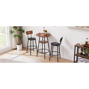 Ensemble de tabourets de bar ronds rembourrés marron rustique avec dossier et étagère, largeur 23,62'' profondeur 23,62'' hauteur 35,43'' - Product Image 6