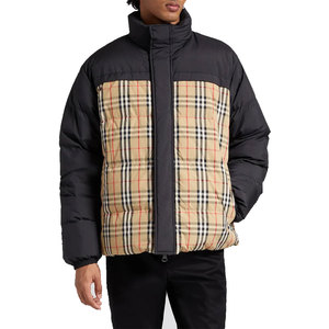 Men's Plaid Puffer Jacket Stand Collar Zipper Closure Windproof Casual Winter Thick Polyester Wadding Regular Fit - Product Image 1