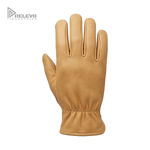 Custom Men's Natural Tan Leather Work <b>Gloves</b> Genuine Deerskin Cowhide Driving <b>Gloves</b> <b>Suede</b> Palm Keystone Thumb Elastic Wrist - Product Image 2