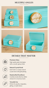 Luxury Turquoise Blue Color Mirror <b>Glass</b> Decorative Storage Box Agate <b>Knob</b> Premium Jewelry Vanity Organizer Boxes Home Decor - Product Image 2