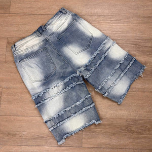 Shorts Bermuda en jean déchiré pour homme, taille mi-haute, fermeture boutonnée, coton délavé, style décontracté - Product Image 3