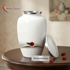 Premium 200 cu in Adult Cremation <b>Urns</b> <b>Large</b> White Aluminum Funeral Vase Secure Threaded Lid Metal Memorial for Human Ashes Jars - Product Image 3