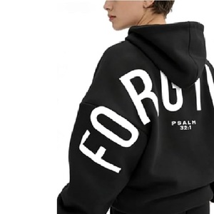 Sweat-shirt à capuche unisexe en coton noir surdimensionné, style streetwear décontracté, avec impression au dos, motif Psaume 32:1 « Forgiven », tricoté - Product Image 3
