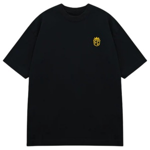 Men Oversized Black T Shirt Short Sleeve Crew Neck Cotton Casual Streetwear Top <b>Small</b> <b>Chest</b> Logo Print Summer Tee - Product Image 2