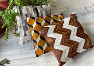 Real <b>Leather</b> Cowhide Patch Work <b>Cushion</b> Cover Stylish Fur <b>Leather</b> Home Decoration <b>Cushion</b> Cover - Product Image 4