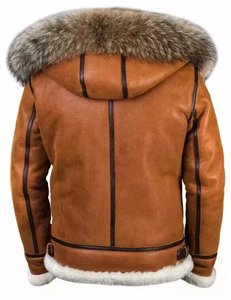 Chaqueta de piel de oveja marrón para hombre, con cuello de piel, estilo clásico y moderno para invierno, venta al por mayor - Product Image 5