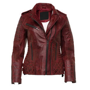 Chaqueta de Cuero Acolchada con Doble Cremallera, Chaquetas de Cuero Personalizadas para Mujer, Marca OEM, Proveedor al por Mayor, Ropa Exterior de Cuero Genuino - Product Image 1
