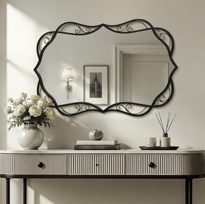 Espejo de Maquillaje Redondo de Pared de Latón con Diseño de Hoja de Ginkgo, Marco Decorativo Estilo Shabby Chic, Soporte Ajustable, No Requiere Electricidad - Product Image 2