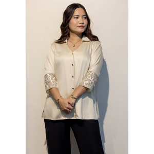 Camisa de Mujer de Algodón Giza Beige ERICA, Elegante, Informal, para Uso Diario, Fabricante OEM - Product Image 5