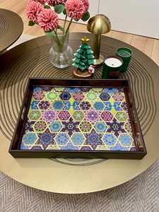 Luxury Durable Eco-Friendly Polished Solid Wooden Handcrafted Rectangle <b>Serving</b> <b>Tray</b> <b>Handles</b> Coffee Table Party Wedding Birthday - Product Image 5