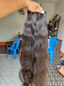 Extension de cheveux de trame noire de temple de cheveux crus vierges de haute qualité de cheveux Remy indiens authentiques - Product Image 4