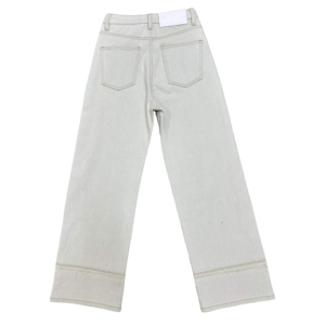 Jean en denim taille haute coupe droite délavé clair avec chevilles retroussées, style décontracté, pantalon pour femme 100 % coton respirant, collection printemps - Product Image 2