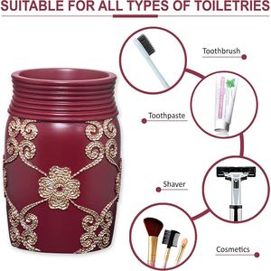 Elegante Set di Accessori da Bagno in 4 Pezzi Rosa Borgogna, Dispenser Classico per Lozione, Bicchiere, Portaspazzolino, Portasapone, Design Moderno - Product Image 4
