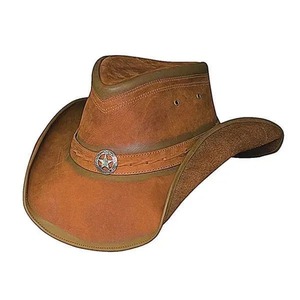Chapeau de cowboy western en cuir brun rustique avec concho étoile, style vintage ranch, large bord, pour homme, idéal pour l'équitation et les activités de plein air - Product Image 1