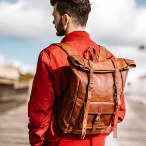 Customizable Leather <b>Roll</b> Top Bag Different Colors Available Laptop Rucksack For Brand Owners LTBP-0224 - Product Image 5