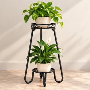 Support de plantes d'angle à 2 niveaux en métal pour intérieur et extérieur, support de pot de fleurs à 4 pieds, pour jardin, balcon, terrasse, étagère décorative pour plantes - Product Image 1