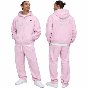 Ensemble de survêtement tendance en strass pour homme, streetwear, sweat à capuche et pantalon de jogging, tenue deux pièces en strass, vente en gros de vêtements OEM - Product Image 1