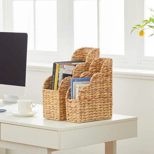 Porta Revistas de Jacinto de Agua con Borde Festoneado, Cestas de Almacenamiento Tejidas a Mano Naturales, Juego de 2 para Libros, Decoración del Hogar y Oficina - Product Image 6
