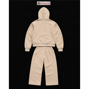 Ensemble de survêtement beige clouté pour homme – Hoodie zippé et pantalon – Tenue décontractée streetwear – Survêtement de jogging personnalisé en gros – Vêtements de sport 100 % coton - Product Image 6