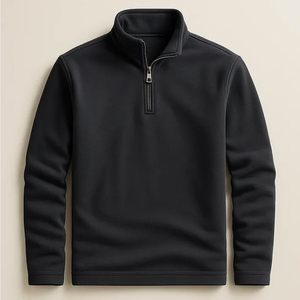 Sudadera Casual de Verano para Hombre con Cuello Alto y Media Cremallera, Oversize, Lisa, 100% Algodón Felpa, Tejido de Punto, Estilo Urbano - Product Image 3