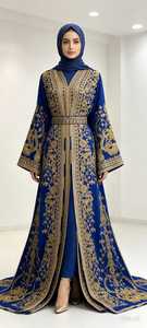 Vestido Kaftan de Terciopelo con Estampado Paisley, Corte en A, Largo hasta el Suelo, para Mujer, Estilo Modesto, Cuello en V, Manga Larga - Product Image 5