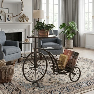 Wrought Iron Traditional Antique Magazine <b>Rack</b> Glass Top End Table Metal Book Holder <b>for</b> Living Room Furniture - Product Image 4