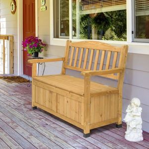 44-Inch Cedar Patio Bench with <b>Backrest</b> & Armrest Bright Yellow for Yard Storage - Product Image 2