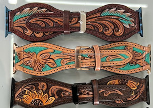 Correas de Reloj de Cuero Genuino Hechas a Mano, Diseño Personalizado, Estilo Occidental, con Flores Repujadas y Pintadas, Correas de Repuesto Estilo Boho Occidental - Product Image 2